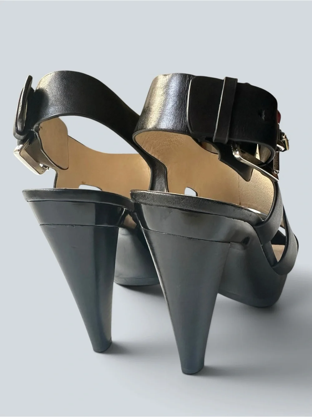 Michael Kors Black Leather Platform High Heel Sandals